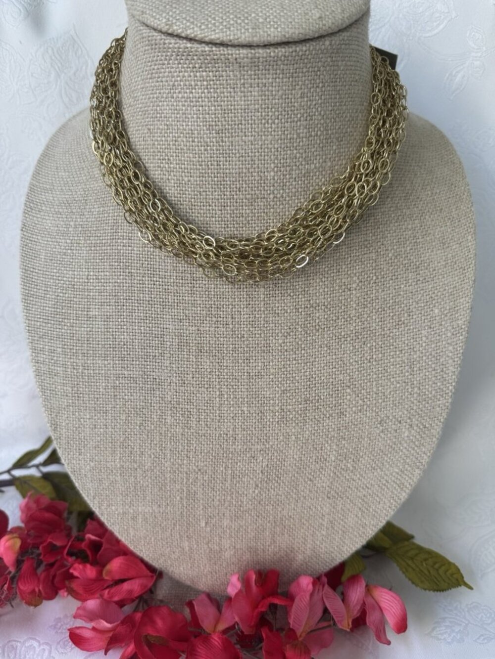 Nordstrom Sequin NYC Brand Gold Tone Chunky Ring Chain Layered Necklace 18" NEW